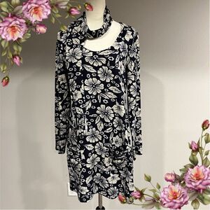 PAPILLON Floral Brushed Knit PATCH POCKETS Sheath Dress/scarf size Large